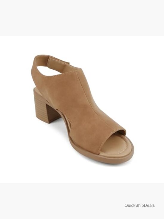Women Peep Toe Slingback Low Heel Sandal with Ankle Strap
